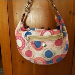 Coach Pink, Blue & White Circle Print Hobo Bag
